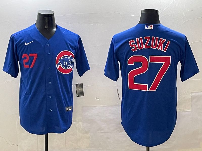 Men Chicago Cubs #27 Suzuki Blue Game 2025 Nike MLB Jersey style 3